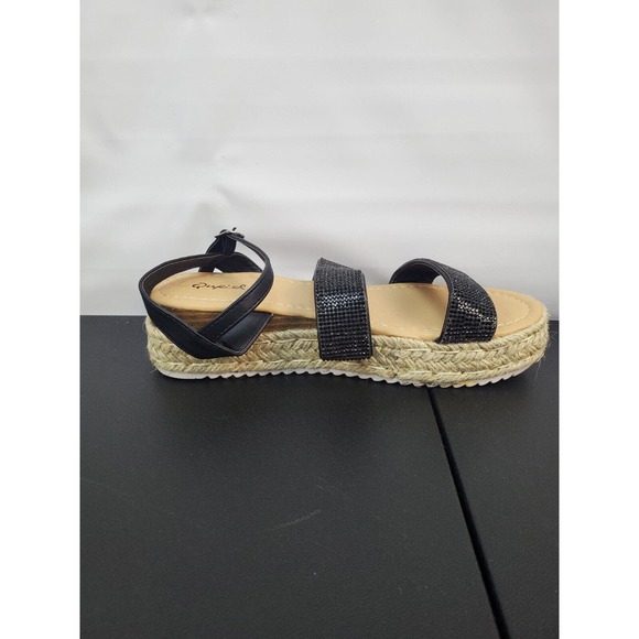 Qupid Daylen Wedge Espadrille Black‎ Tan Sandal Round Toe Straps Womens Size 6 - Picture 11 of 15
